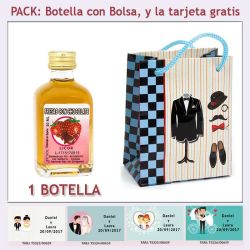 Botellita de Licor Fresas con Chocolate con bolsa "charlestón" y tarjeta