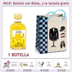 Botellita de Ron Miel con bolsa "charlestón" y tarjeta