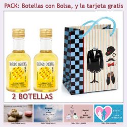 2 Botellitas de Ron Miel con bolsa "charlestón" y tarjeta