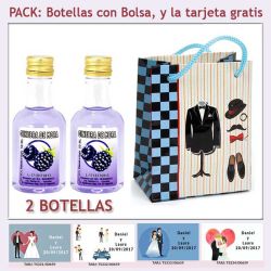 2 Botellitas de Ginebra de Mora con bolsa "charlestón" y tarjeta