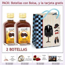 2 Botellitas de Licor de Café con bolsa "charlestón" y tarjeta