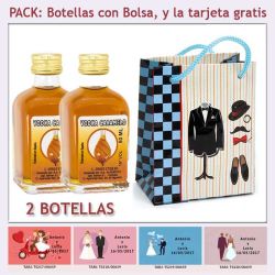 2 Botellitas de Vodka Caramelo con bolsa "charlestón" y tarjeta