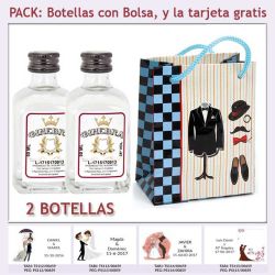 2 Botellitas de Ginebra Blanca con bolsa "charlestón" y tarjeta