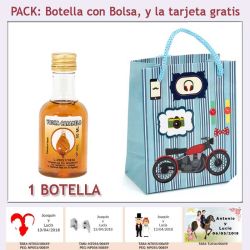 Botellita de Licor de Vodka Caramelo con bolsa con moto roja y tarjeta