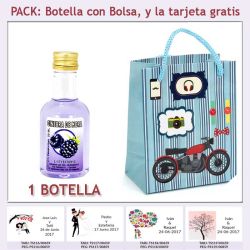 Botellita de Ginebra de Mora con bolsa con moto roja y tarjeta