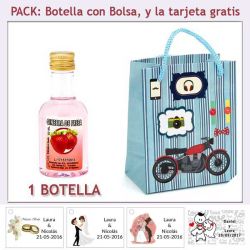 Botellita de Ginebra de Fresa con bolsa con moto roja y tarjeta