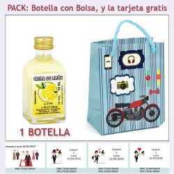 Botellita de Crema de Limón con bolsa con moto roja y tarjeta