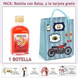 Botellita de Licor Piruleta con bolsa con moto roja y tarjeta