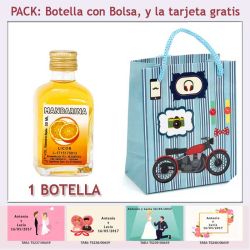 Botellita de Licor de Mandarina con bolsa con moto roja y tarjeta