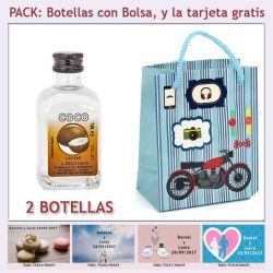 Botellita de Licor de Coco con bolsa con moto roja y tarjeta
