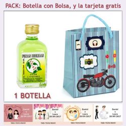 Botellita de Licor de Finas Hierbas con bolsa con moto roja y tarjeta