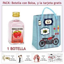 Botellita de Ginebra de Fresa con bolsa con moto roja y tarjeta