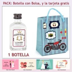 Botellita de Ginebra Blanca con bolsa con moto roja y tarjeta