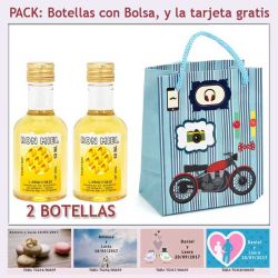2 Botellitas de Ron Miel con bolsa con moto roja y tarjeta