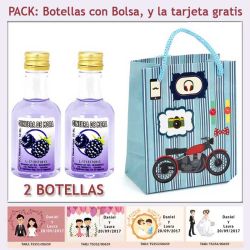 2 Botellitas de Ginebra de Mora con bolsa con moto roja y tarjeta