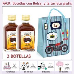 2 Botellitas de Licor de Café con bolsa con moto roja y tarjeta