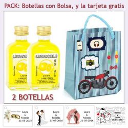 2 Botellitas de Limoncielo con bolsa con moto roja y tarjeta