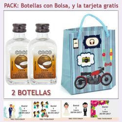 2 Botellitas de Licor de Coco con bolsa con moto roja y tarjeta