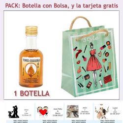 Botellita de Licor de Vodka Caramelo con bolsa fashion con mujer y tarjeta