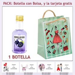 Botellita de Ginebra de Mora con bolsa fashion con mujer y tarjeta