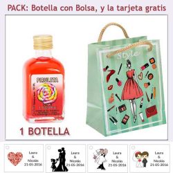 Botellita de Licor Piruleta con bolsa fashion con mujer y tarjeta