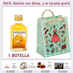 Botellita de Licor de Mandarina con bolsa fashion con mujer y tarjeta