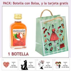 Botellita de Pacharán con bolsa fashion con mujer y tarjeta