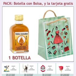 Botellita de Vodka Caramelo con bolsa fashion con mujer y tarjeta