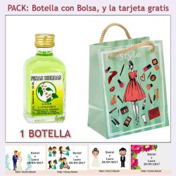 Botellita de Licor de Finas Hierbas con bolsa fashion con mujer y tarjeta