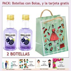 2 Botellitas de Ginebra de Mora con bolsa fashion con mujer y tarjeta