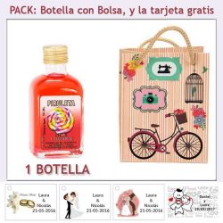 Botellita de Licor Piruleta con bolsa vintage con bicicleta y tarjeta