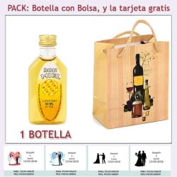 Botellita de Ron Miel con bolsa bodegón y tarjeta