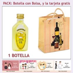 Botellita de Limoncielo con bolsa bodegón y tarjeta