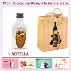 Botellita de Ron Coco con bolsa bodegón y tarjeta
