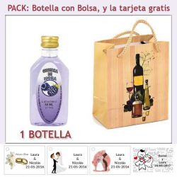 Botellita de Ginebra de Mora con bolsa bodegón y tarjeta