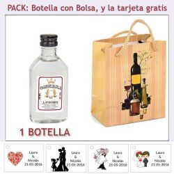 Botellita de Ginebra Blanca con bolsa bodegón y tarjeta