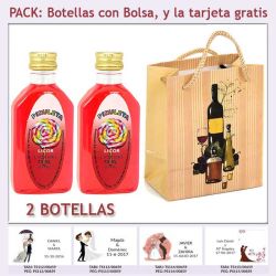 2 Botellitas de Licor de Piruleta con bolsa bodegón y tarjeta