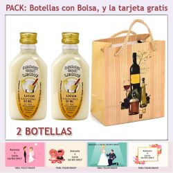 2 Botellitas de Licor de Arroz con Leche con bolsa bodegón y tarjeta