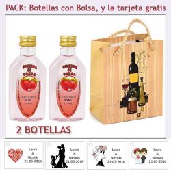 2 Botellitas de Ginebra de Fresa con bolsa bodegón y tarjeta