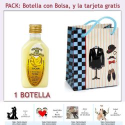 Botellita de Licor de Crema de Plátano con bolsa charlestón y tarjeta