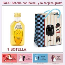 Botellita de Ron Miel con bolsa charlestón y tarjeta