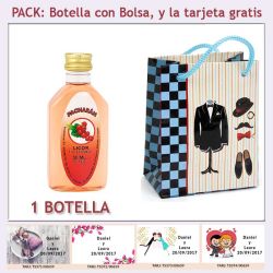 Botellita de Pacharán con bolsa charlestón y tarjeta