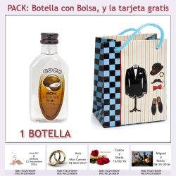 Botellita de Ron Coco con bolsa charlestón y tarjeta