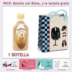 Botellita de Licor Crema con bolsa charlestón y tarjeta