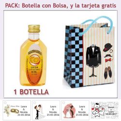 Botellita de Licor de Mandarina con bolsa charlestón y tarjeta
