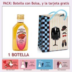 Botellita de Licor de Fresas con Chocolate con bolsa charlestón y tarjeta