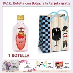 Botellita de Ginebra de Fresa con bolsa charlestón y tarjeta