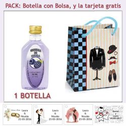 Botellita de Ginebra de Mora con bolsa charlestón y tarjeta