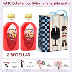 2 Botellitas de Licor de Piruleta con bolsa charlestón y tarjeta