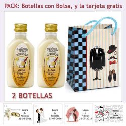 2 Botellitas de Licor de Arroz con Leche con bolsa charlestón y tarjeta